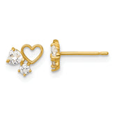 14k Madi K Polished CZ Hearts Childrens Post Earrings