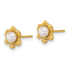 14k Madi K Polished 3-4mm Button White Freshwater Cultured Pearl Flower Post Earrings