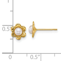 14k Madi K Polished 3-4mm Button White Freshwater Cultured Pearl Flower Post Earrings
