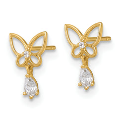 14k Madi K Polished Open Butterfly with CZ Dangle Childrens Post Earrings