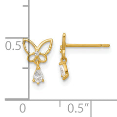 14k Madi K Polished Open Butterfly with CZ Dangle Childrens Post Earrings