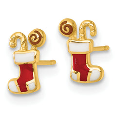 14k Madi K Polished Enameled Christmas Stocking with Candy Childrens Post Earrings
