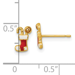 14k Madi K Polished Enameled Christmas Stocking with Candy Childrens Post Earrings