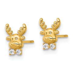 14k Madi K Polished CZ Reindeer Childrens Post Earrings