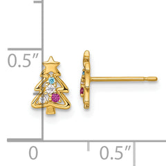 14k Madi K Polished Created Ruby and CZ Christmas Tree Childrens Post Earrings