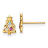 14k Madi K Polished Created Ruby and CZ Christmas Tree Childrens Post Earrings