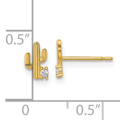 14k Madi K Polished CZ Cactus Childrens Post Earrings