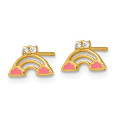 14k Madi K Polished Pink Enamel and CZ Rainbow Childrens Post Earrings