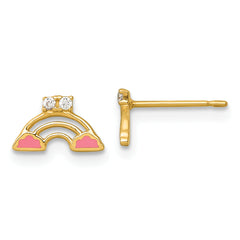 14k Madi K Polished Pink Enamel and CZ Rainbow Childrens Post Earrings