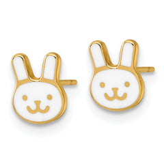 14k Madi K Polished White Enameled Bunny Face Childrens Post Earrings