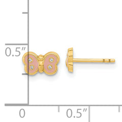 14k Madi K Polished Enameled & CZ Butterfly Post Earrings