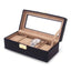 Black Leather Clear Lid 4-Watch Case