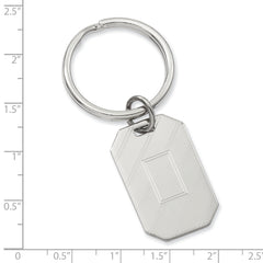 Rhodium-plated Kelly Waters Etched Diagonal Lines with Engravable Area Key Ring