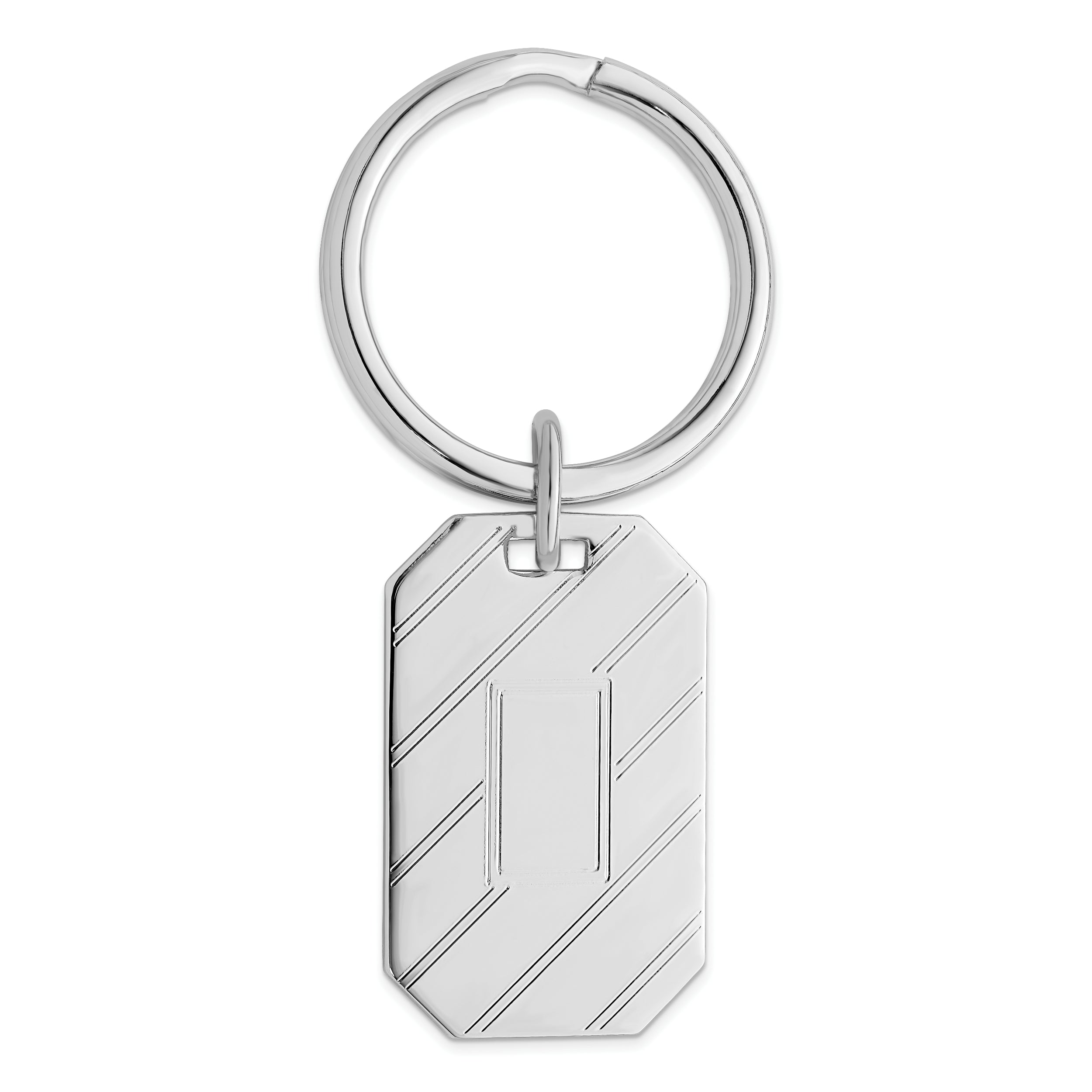 Rhodium-plated Kelly Waters Etched Diagonal Lines with Engravable Area Key Ring