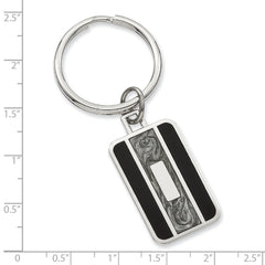 Rhodium-plated Kelly Waters Black and Grey Epoxy Key Ring with Engravable Area