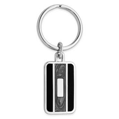 Rhodium-plated Kelly Waters Black and Grey Epoxy Key Ring with Engravable Area