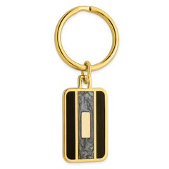 Gold-plated Kelly Waters Black and Grey Epoxy Key Ring with Engravable Area