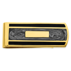 Gold-plated Kelly Waters Black and Grey Epoxy Money Clip with Engravable Area