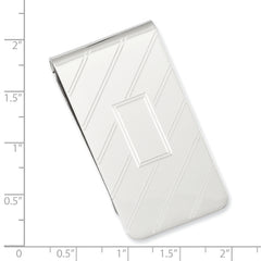 Rhodium-plated Kelly Waters Etched Diagonal Lines with Engravable Area Money Clip