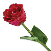 Red Lacquer Dipped Natural Rose with Green Leaves and Stem