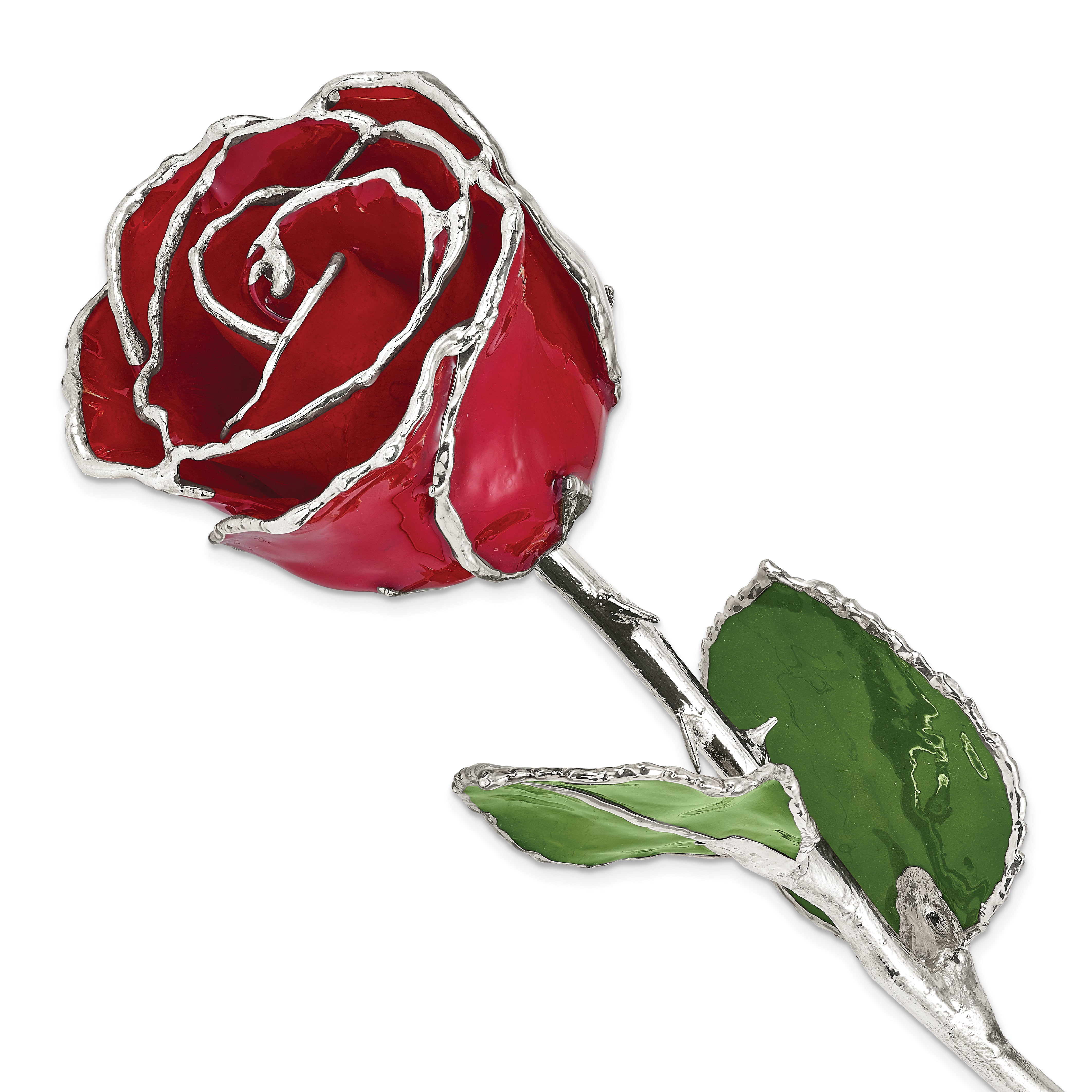 Red Lacquer Dipped Silver Trimmed Real Rose