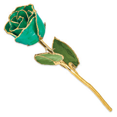 Lacquer Dipped Gold Trimmed Turquoise Green Real Rose