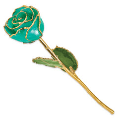 Lacquer Dipped Gold Trimmed Monet Green Real Rose