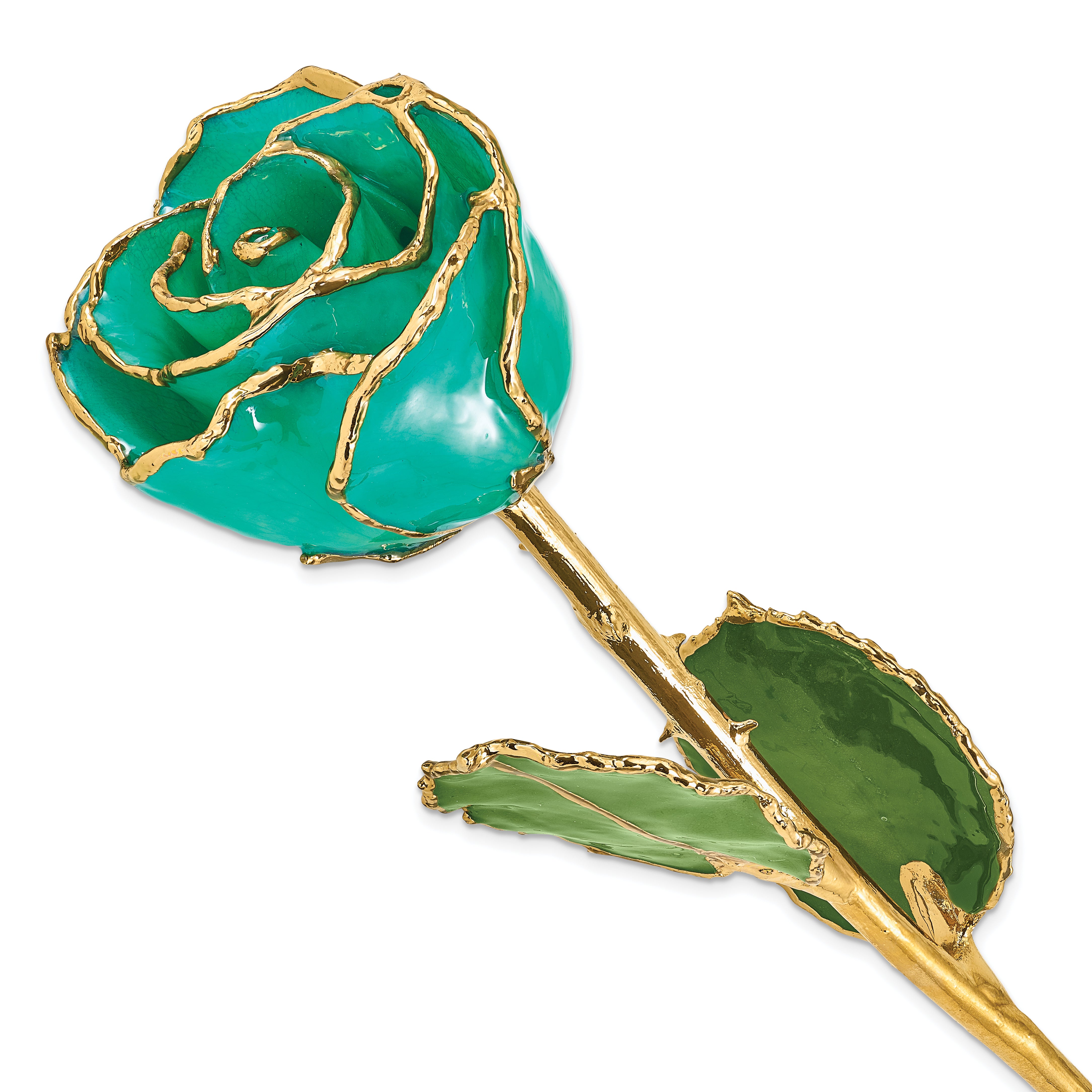 Lacquer Dipped Gold Trimmed Monet Green Real Rose