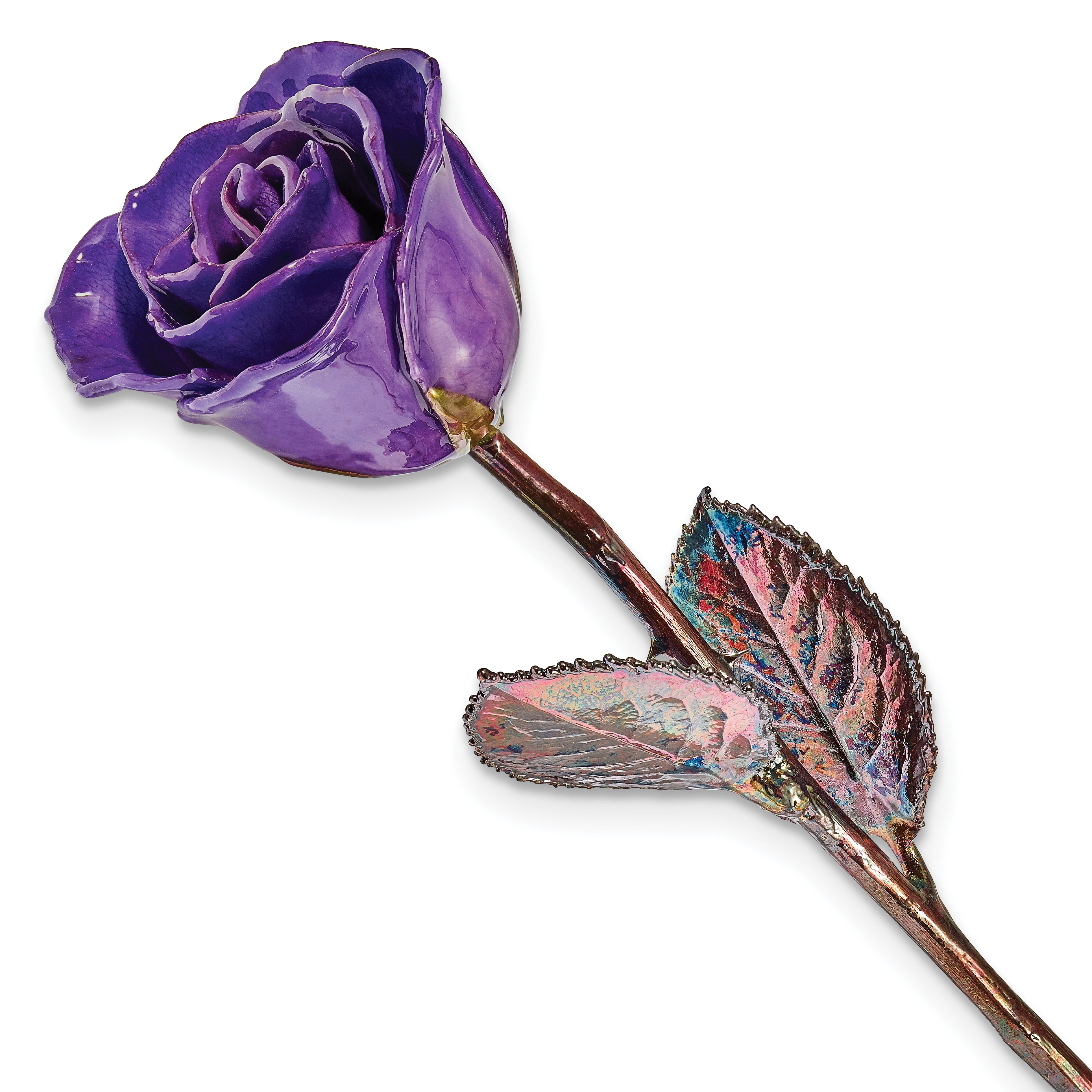 Purple Lacquer Dipped Copper Trimmed Real Rose