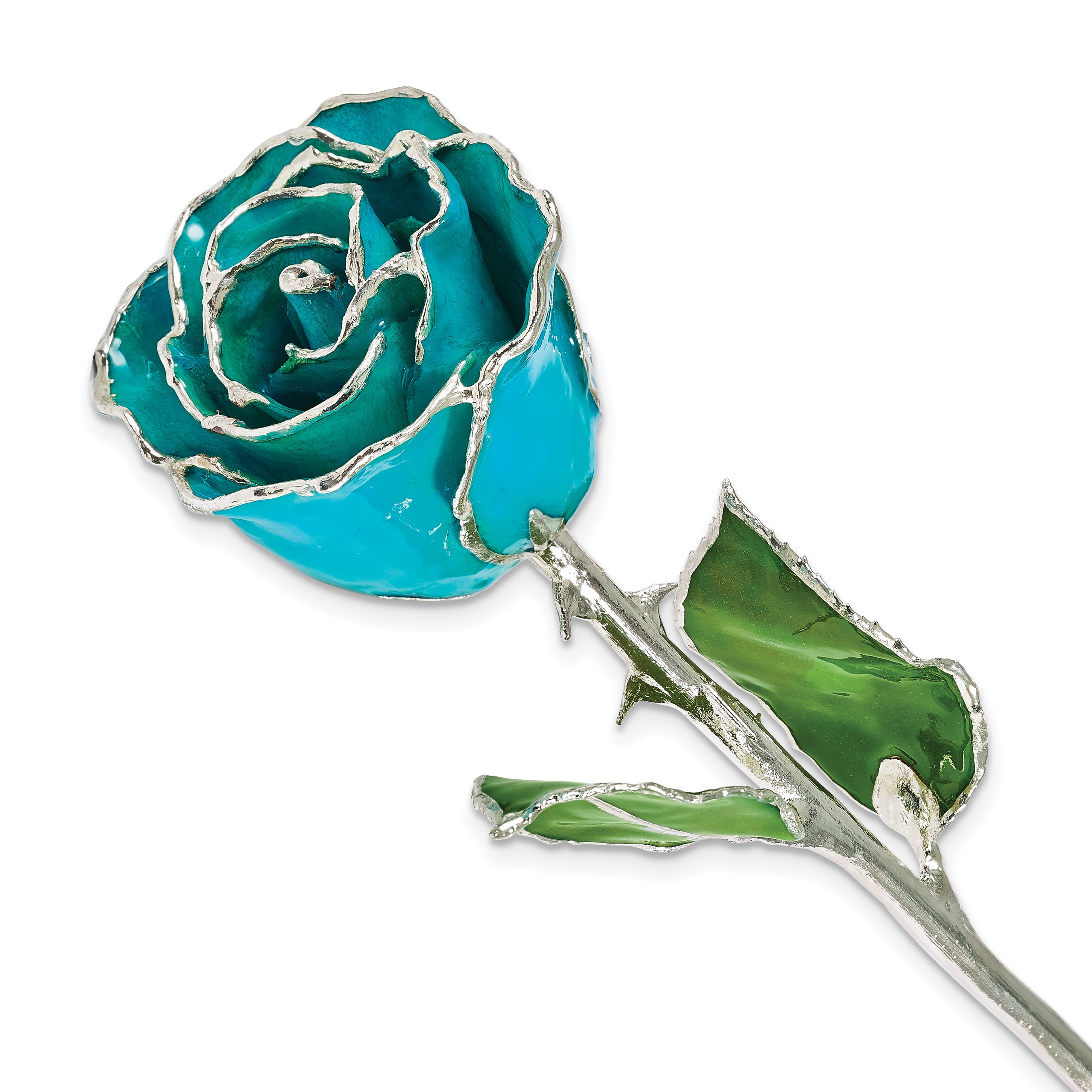 Lacquer Dipped Silver Trim Turquoise Green Southwest Style Rose