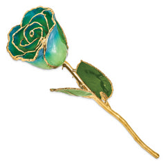 Lacquer Dipped Gold Trimmed Peridot and Navy Pearl Real Rose