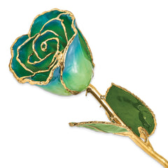 Lacquer Dipped Gold Trimmed Peridot and Navy Pearl Real Rose