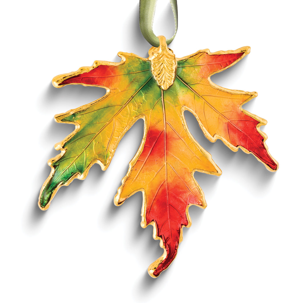 Lacquer Dipped 24k Trim Multicolor Real Silver Maple Decorative Ornament