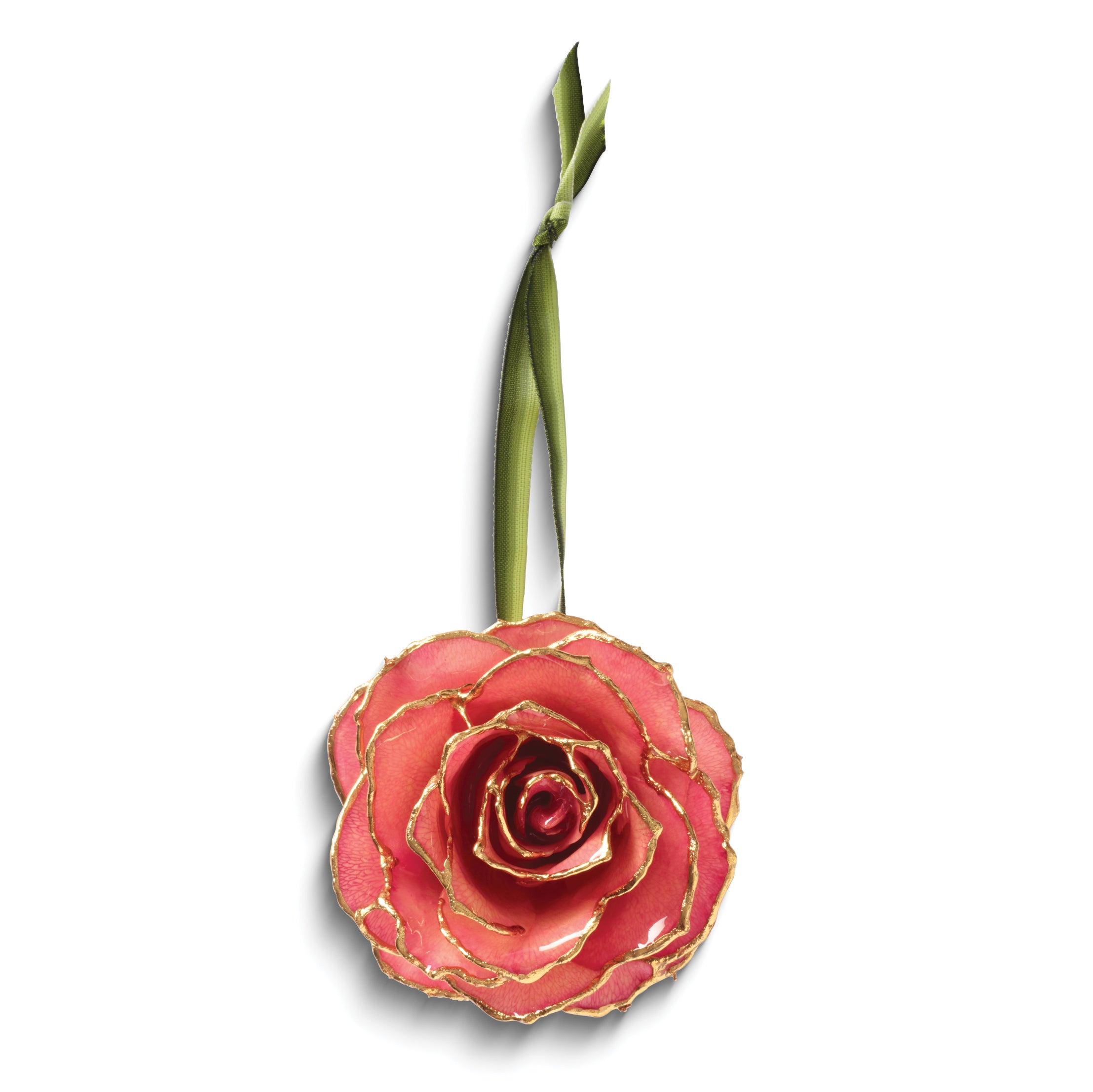 Lacquer Dipped 24k Gold Trimmed Pink Decorative Real Rose