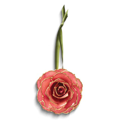 Lacquer Dipped 24k Gold Trimmed Pink Decorative Real Rose