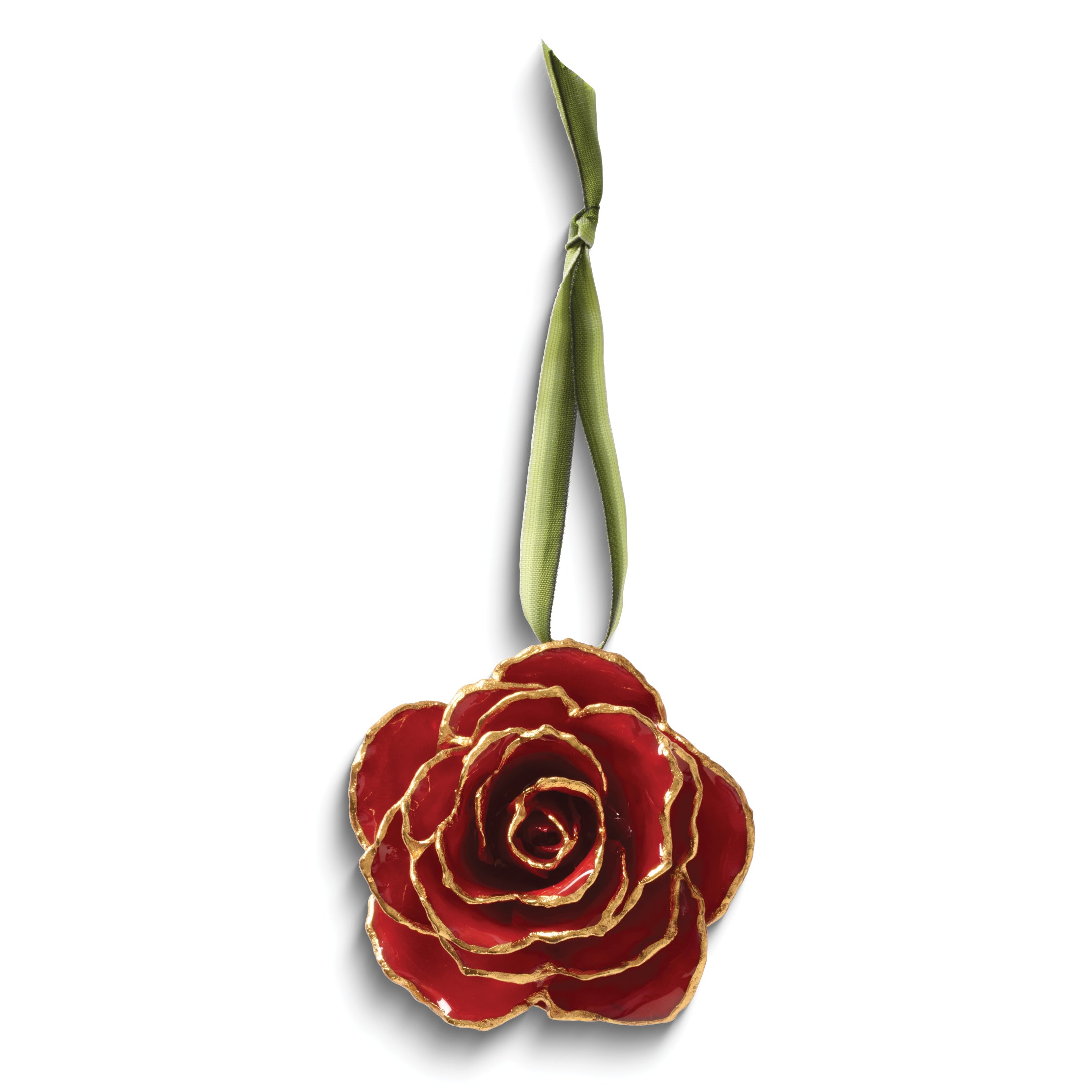 Lacquer Dipped 24k Gold Trimmed Red Decorative Real Rose