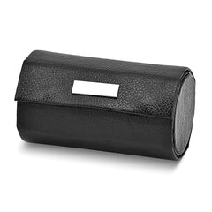 Black Leather Snap Closure Three Level Jewelry Roll