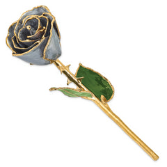 Lacquer Dipped Gold Trimmed Silver Moon Stone Real Rose