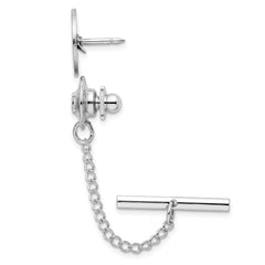 Kelly Waters Rhodium-plated Polished Round Engravable Tie Tac with Safety Chain