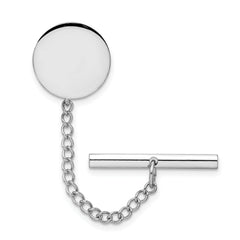 Kelly Waters Rhodium-plated Polished Round Engravable Tie Tac with Safety Chain