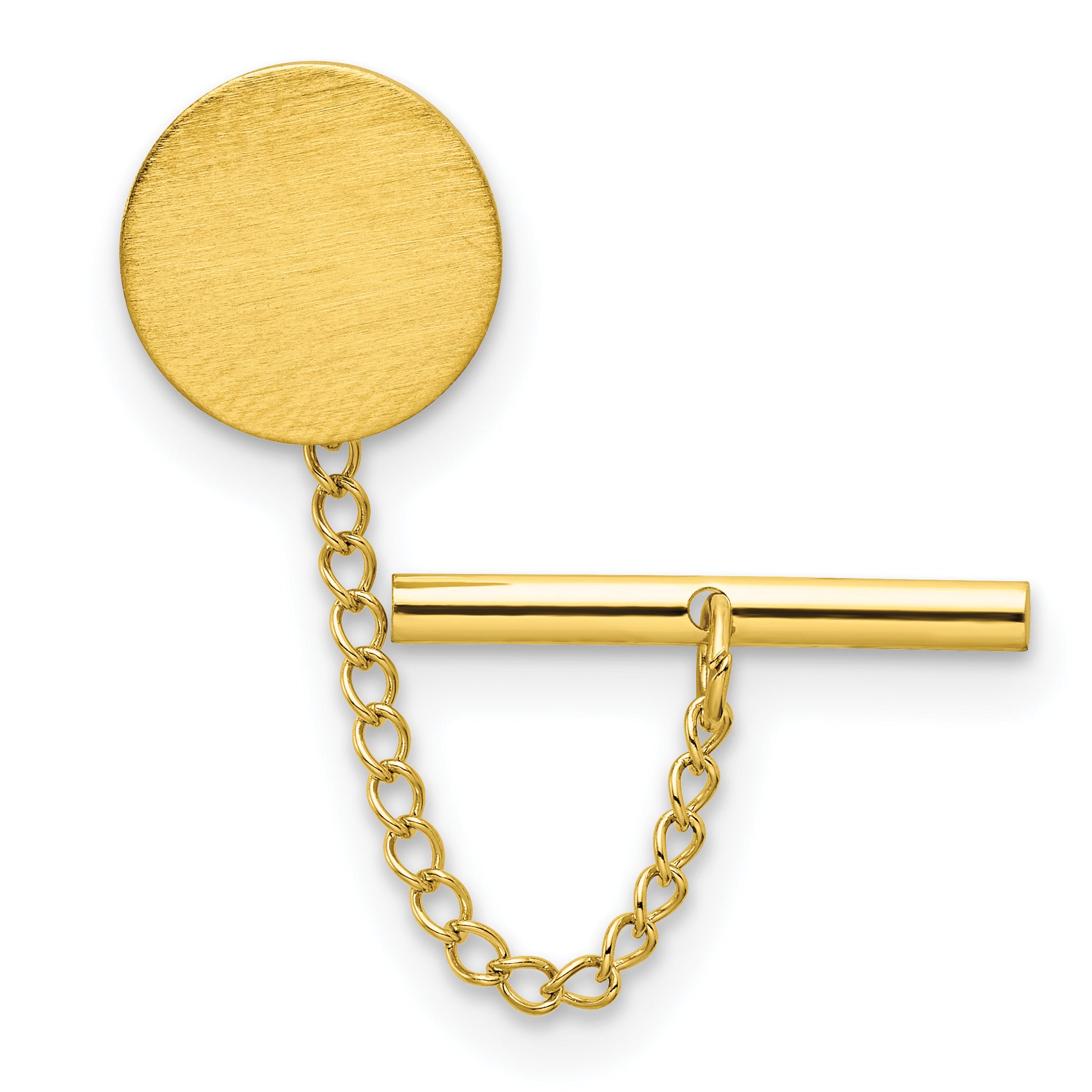 Kelly Waters Gold-plated Satin Round Engravable Tie Tac with Safety Chain