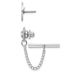 Kelly Waters Rhodium-plated Satin Round Engravable Tie Tac with Safety Chain
