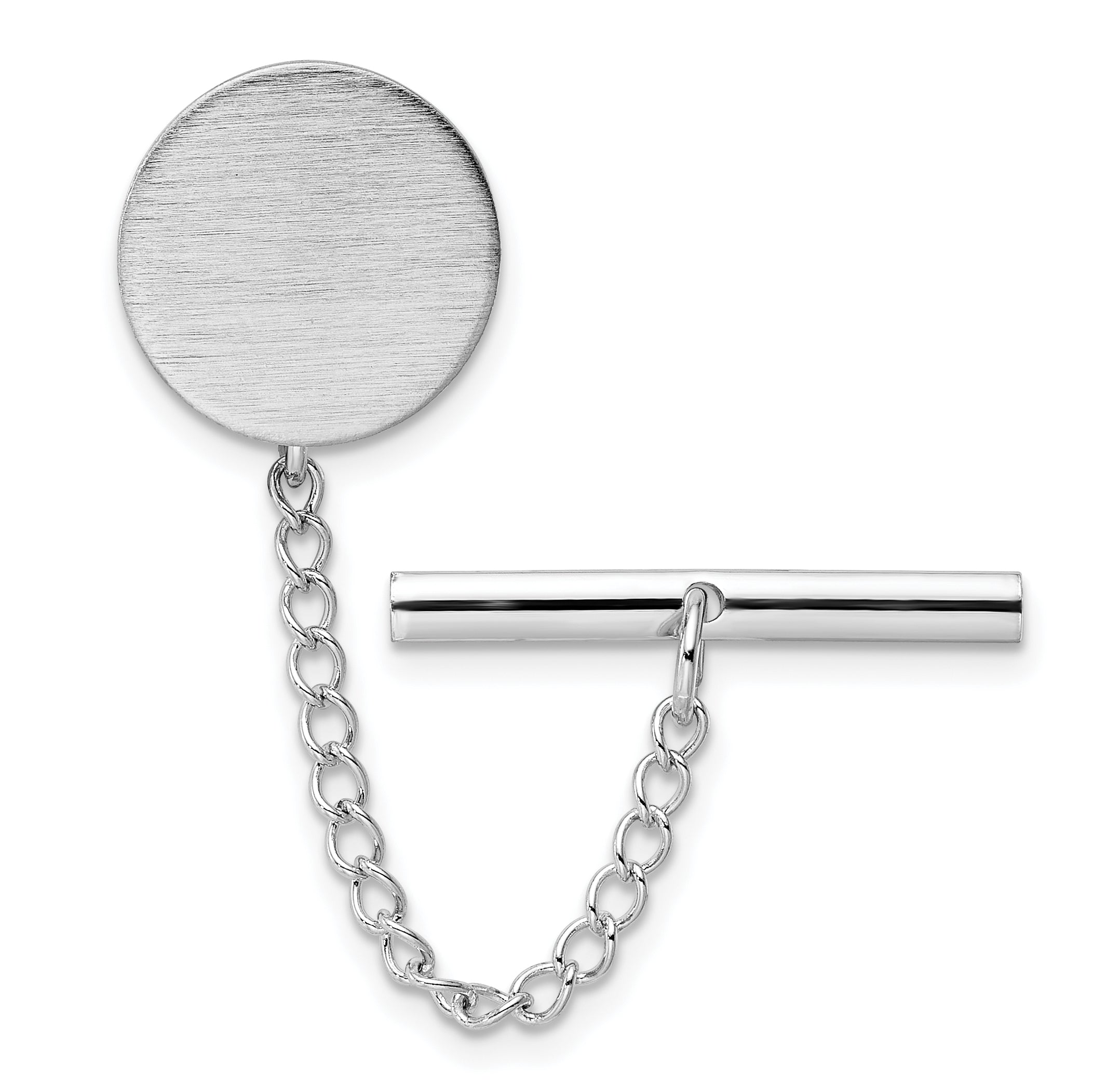 Kelly Waters Rhodium-plated Satin Round Engravable Tie Tac with Safety Chain