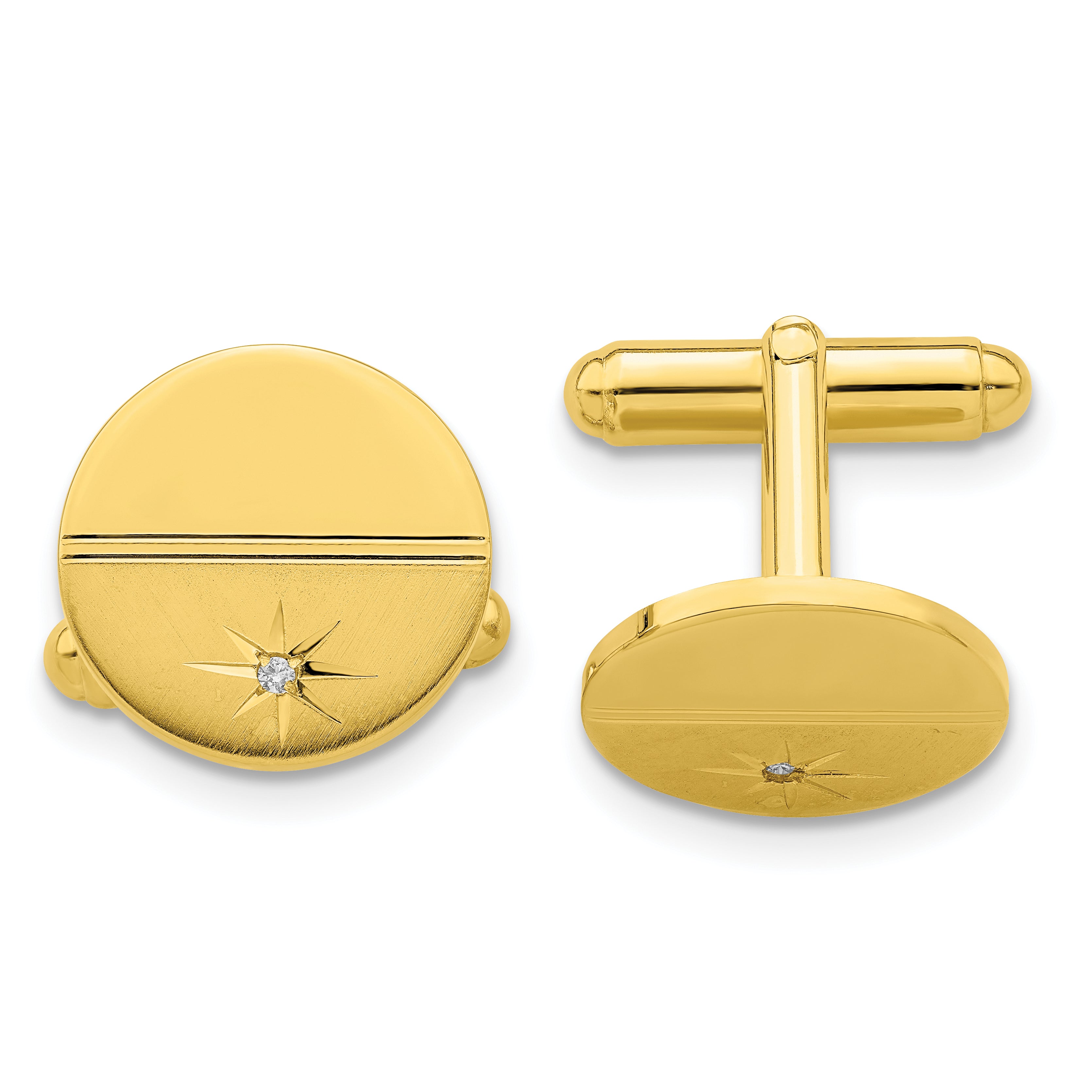 Kelly Waters Gold-plated .01 Ct. Diamond Polished and Satin Round Cuff Links