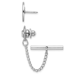Kelly Waters Rhodium-plated .01 Ct. Diamond Polished and Satin Round Tie Tac with Safety Chain