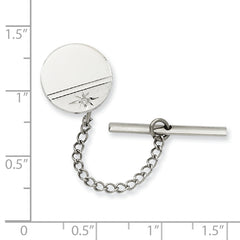 Kelly Waters Rhodium-plated .01 Ct. Diamond Polished and Satin Round Tie Tac with Safety Chain
