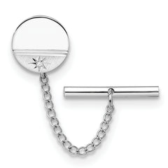 Kelly Waters Rhodium-plated .01 Ct. Diamond Polished and Satin Round Tie Tac with Safety Chain