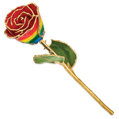 Lacquer Dipped Gold Trimmed Rainbow Real Rose
