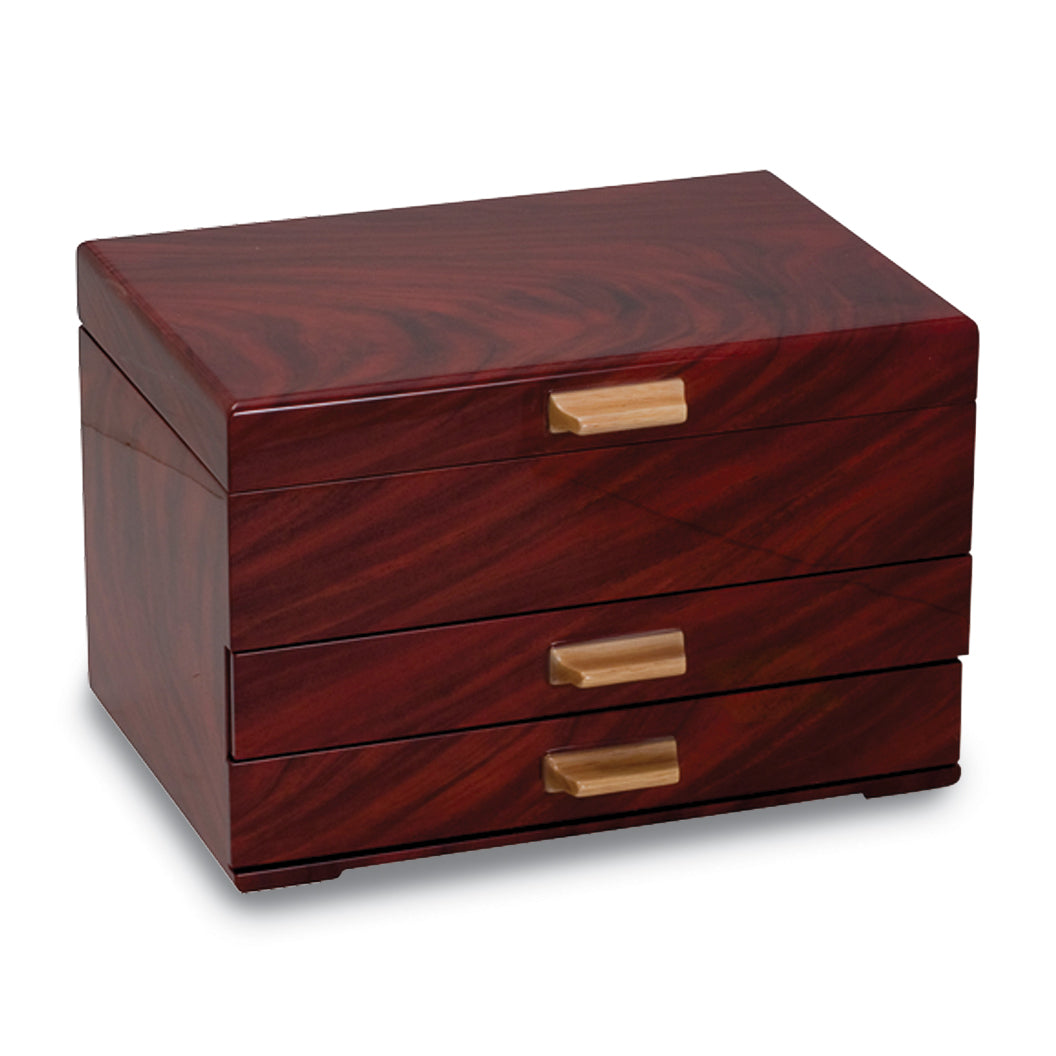 High Gloss Mahogany Veneer Finish 1-drawer Wooden Jewelry Box