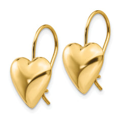 14k Polished 11.5mm Puffed Heart Kidney Wire Earrings